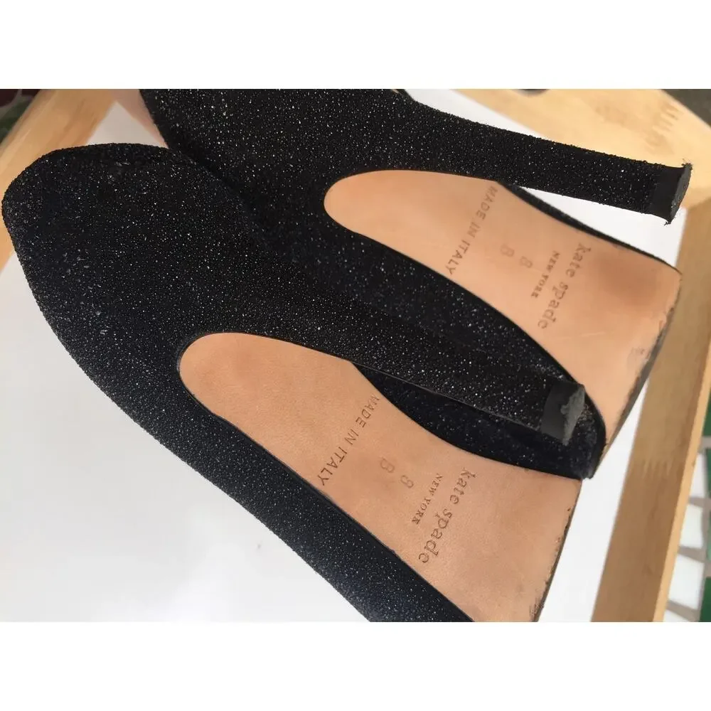 KATE SPADE Sparkly Black Dressy Evening Comfy Heels Pumps Classic 8 ITALY